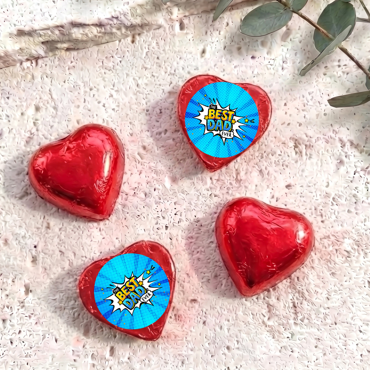 Best Dad Ever Fathers Day Blue Comic Personalised Foil Covered Chocolate Hearts