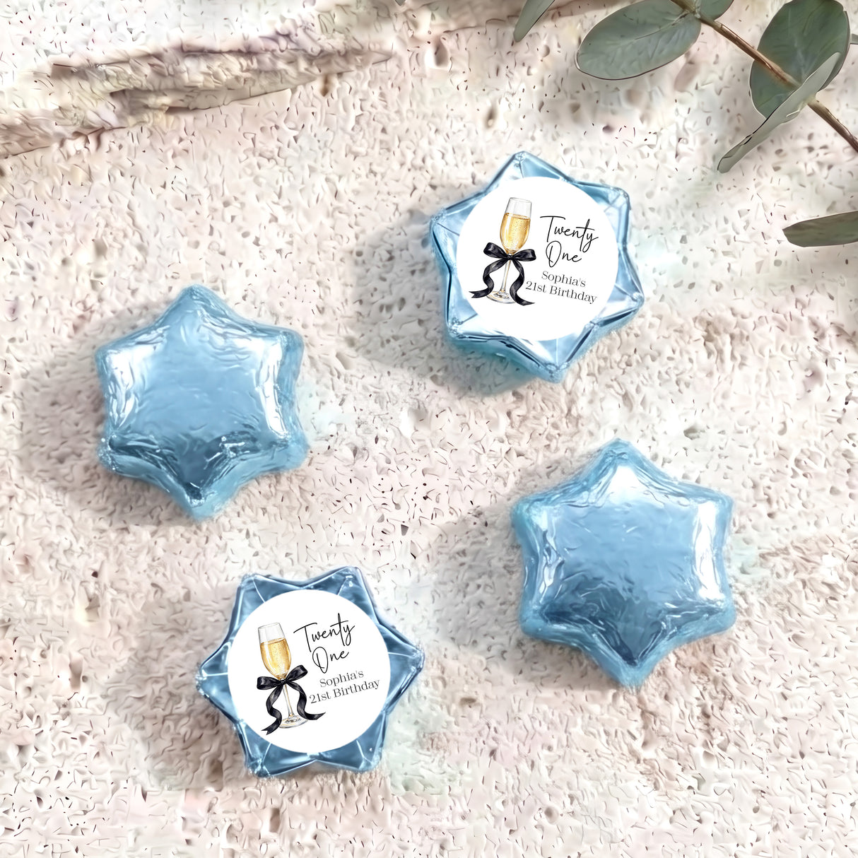 Champagne 21st Birthday Personalised Foil Covered Chocolate Stars