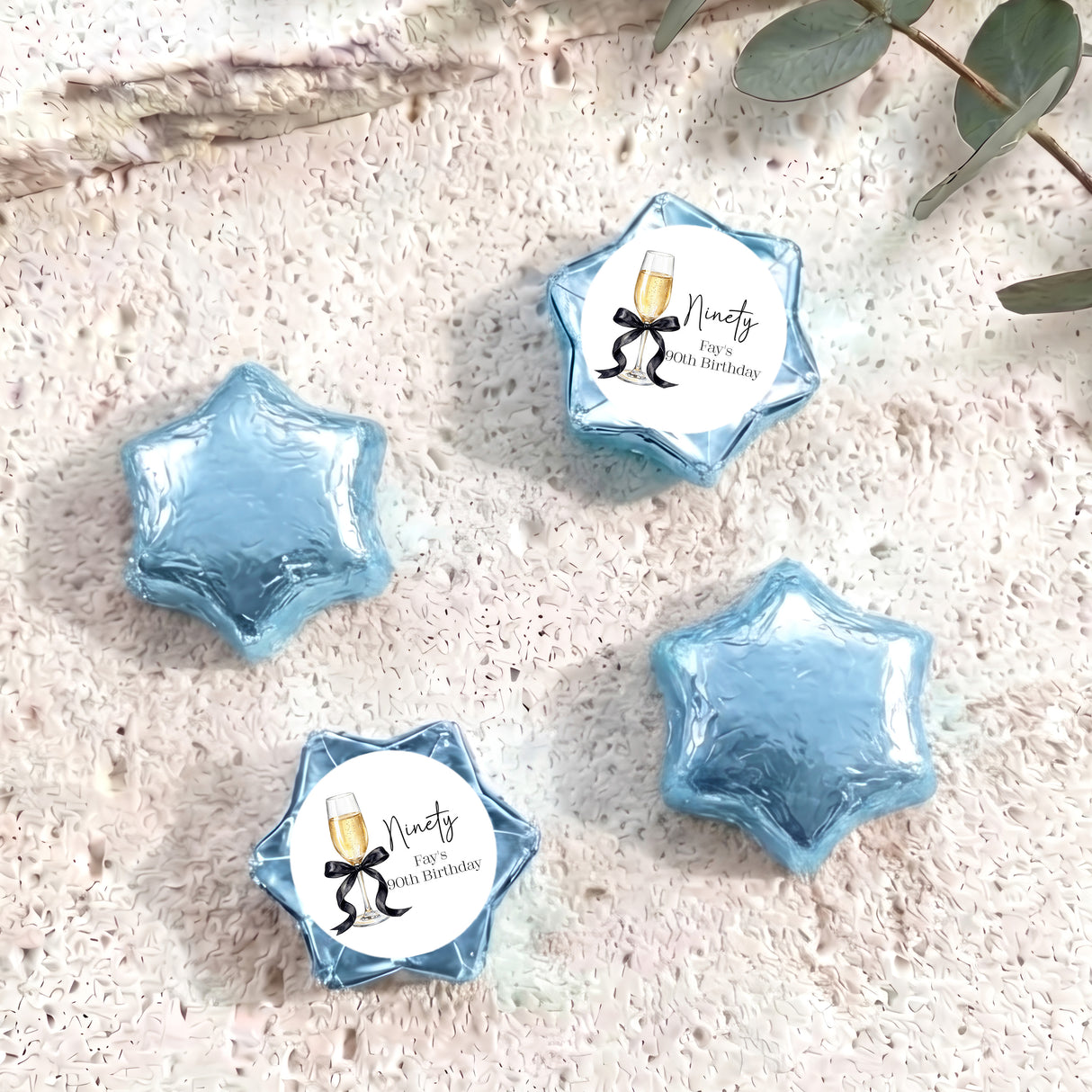 Champagne 90th Birthday Personalised Foil Covered Chocolate Stars