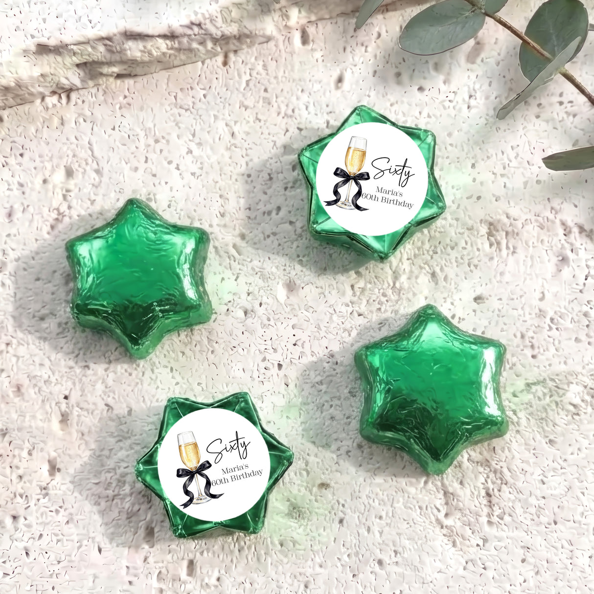 Champagne 60th Birthday Personalised Foil Covered Chocolate Stars