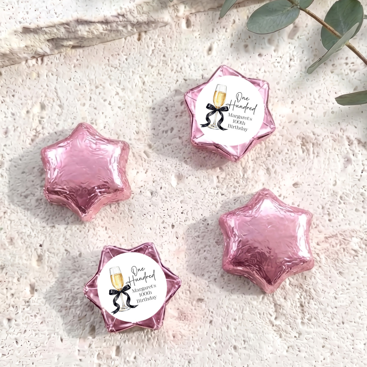 Champagne 100th Birthday Personalised Foil Covered Chocolate Stars