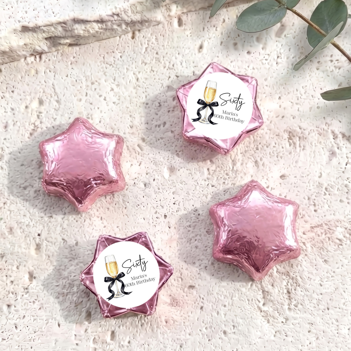 Champagne 60th Birthday Personalised Foil Covered Chocolate Stars