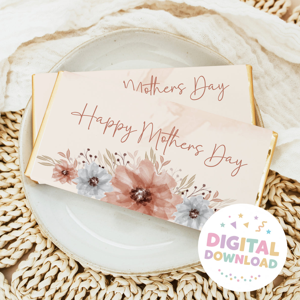 Mother's Day chocolate bar with watercolour florals and 'Happy Mother's Day' text