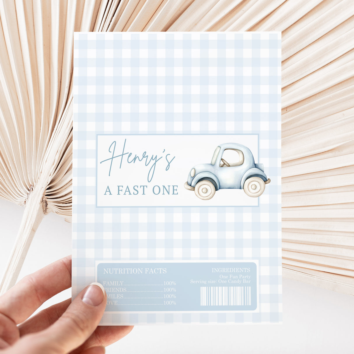 Blue Car First Birthday Chocolate Wrapper DIY