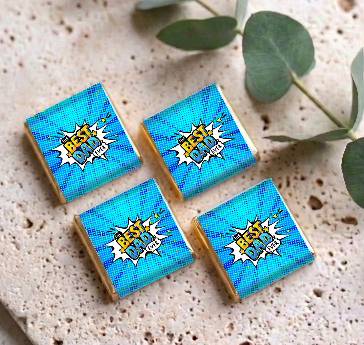 Best Dad Ever Fathers Day Blue Comic Personalised Mini Chocolates