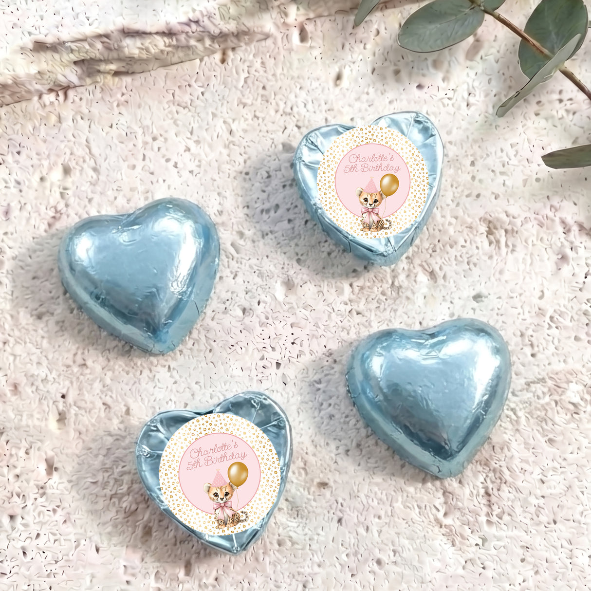 Pink Cheetah Girls Birthday Personalised Foil Covered Chocolate Hearts