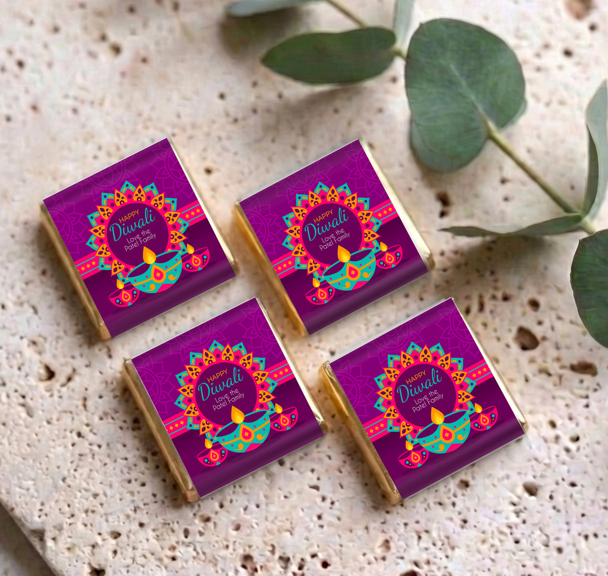Vibrant Purple Diwali Personalised Mini Chocolates
