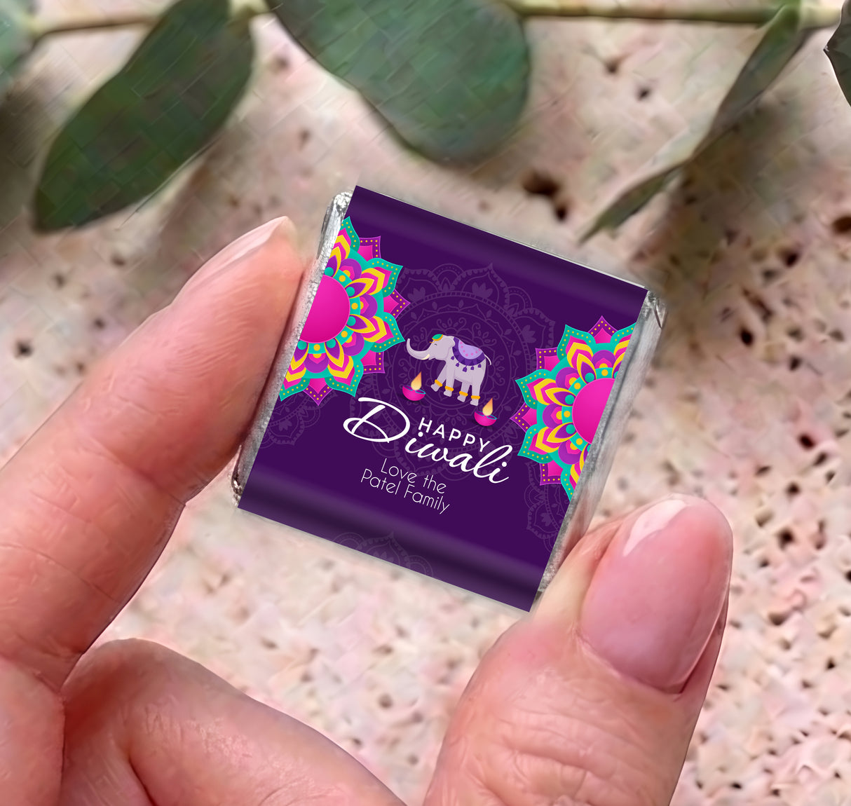 Diwali Purple Elephant Personalised Mini Chocolates