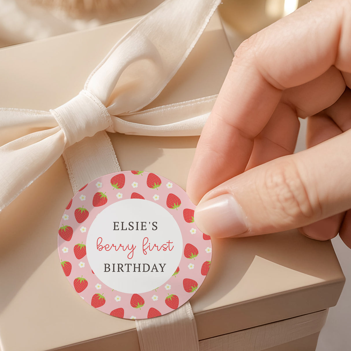 Berry First Birthday Round Printed Labels