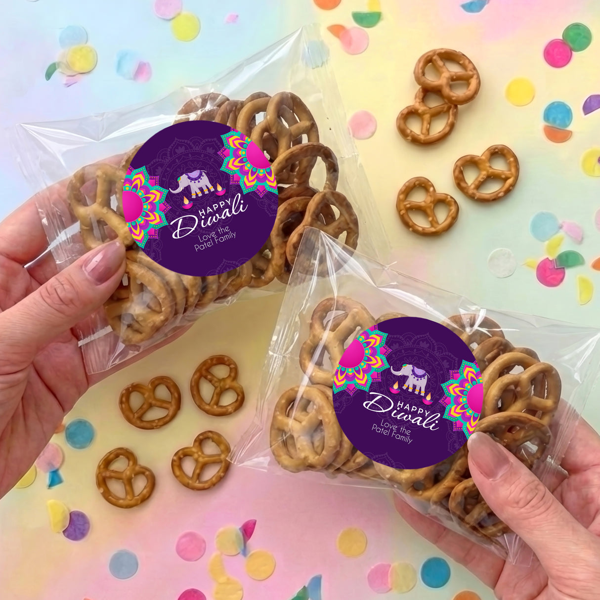 Diwali Purple Elephant Personalised Pretzel Bag