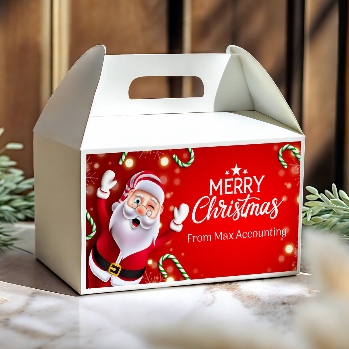 Waving Santa Personalised Gable Favour Box