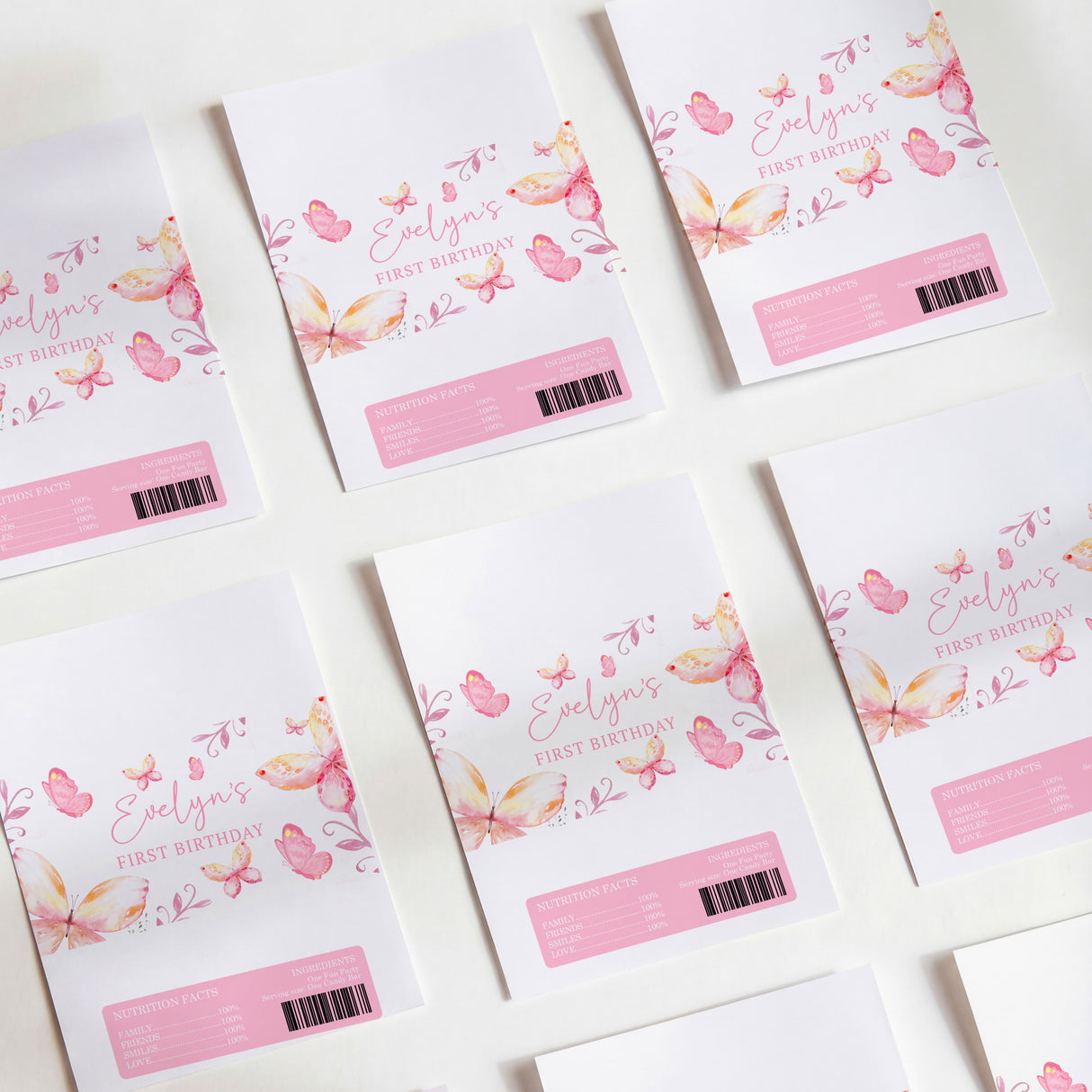 Pink Pastel Butterflies First Birthday Chocolate Wrapper DIY