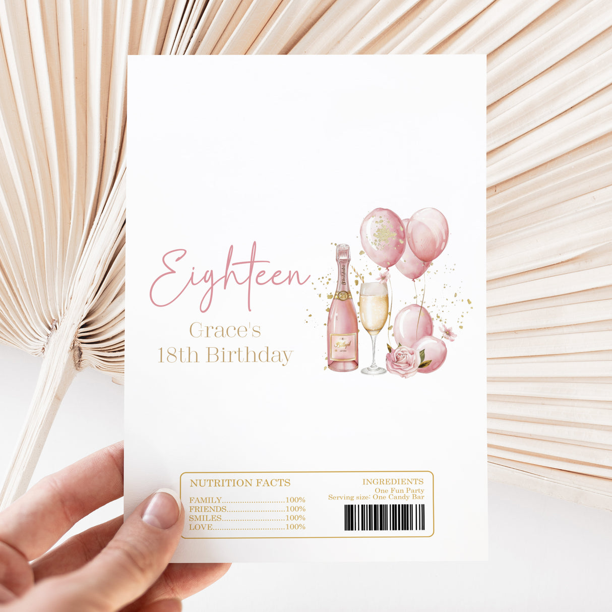 Pink Gold Champagne 18th Birthday Chocolate Wrapper DIY