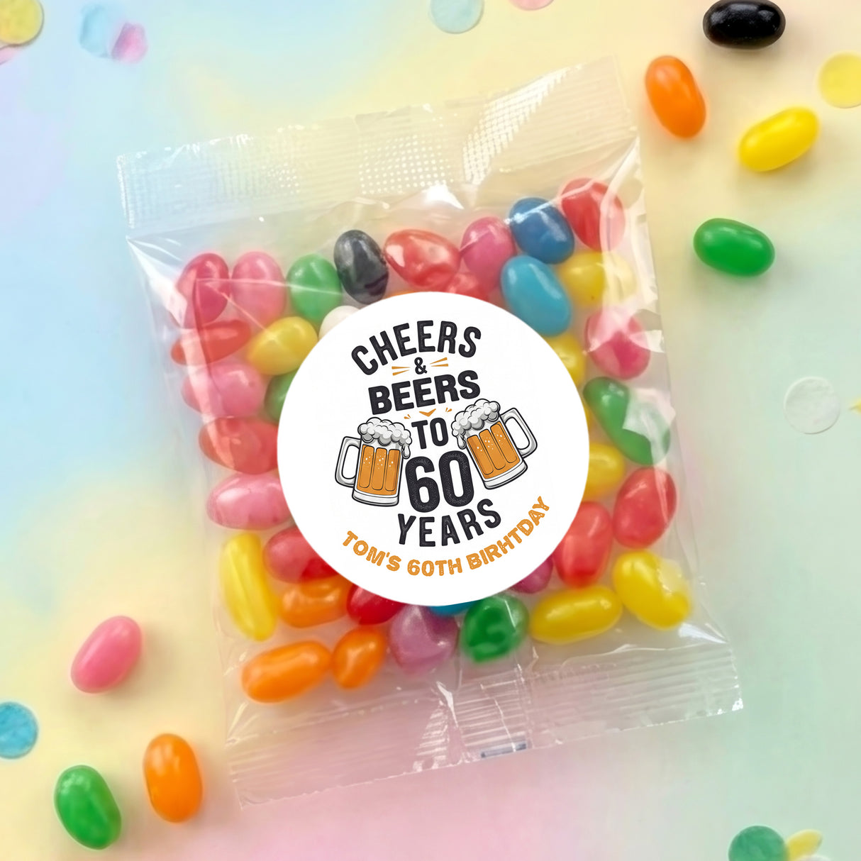 Cheers Beers 60th Birthday Personalised Jelly Bean Bags