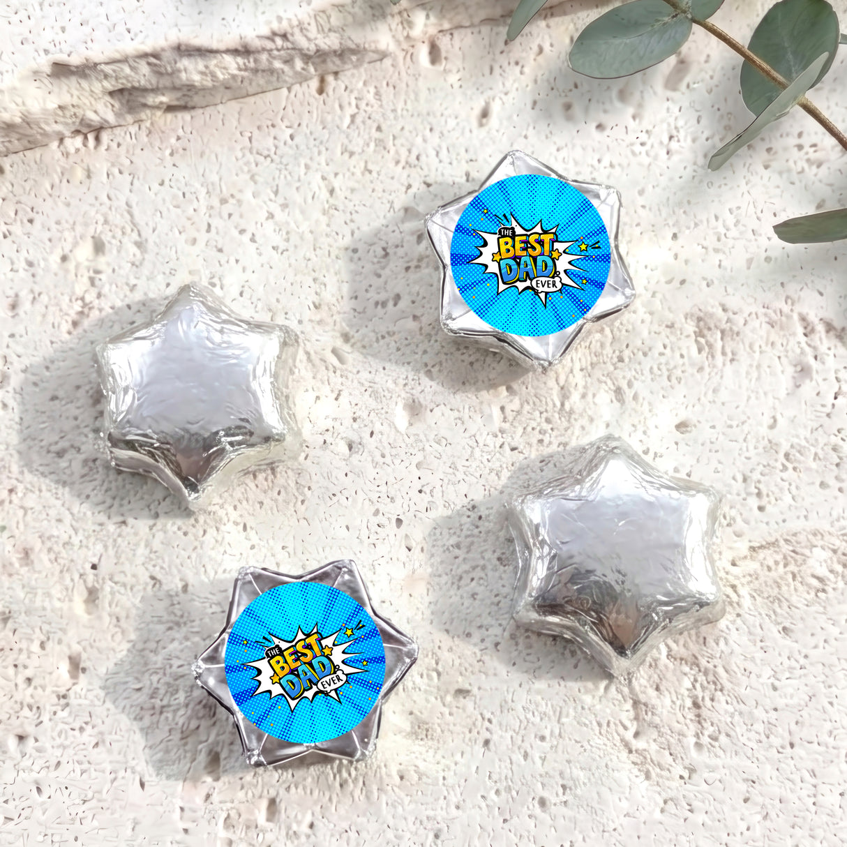 Best Dad Ever Fathers Day Blue Comic Personalised Foil Covered Chocolate Stars
