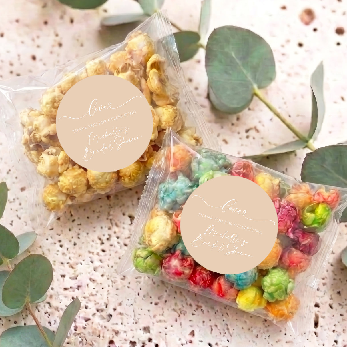 Beige Bridal Shower Love Personalised Popcorn Bag