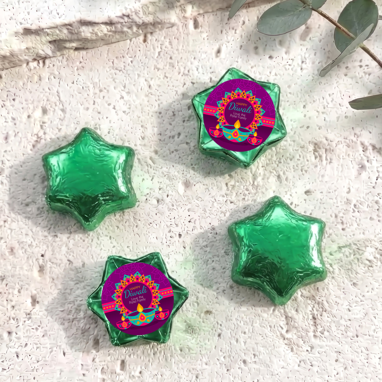 Vibrant Purple Diwali Personalised Foil Covered Chocolate Stars