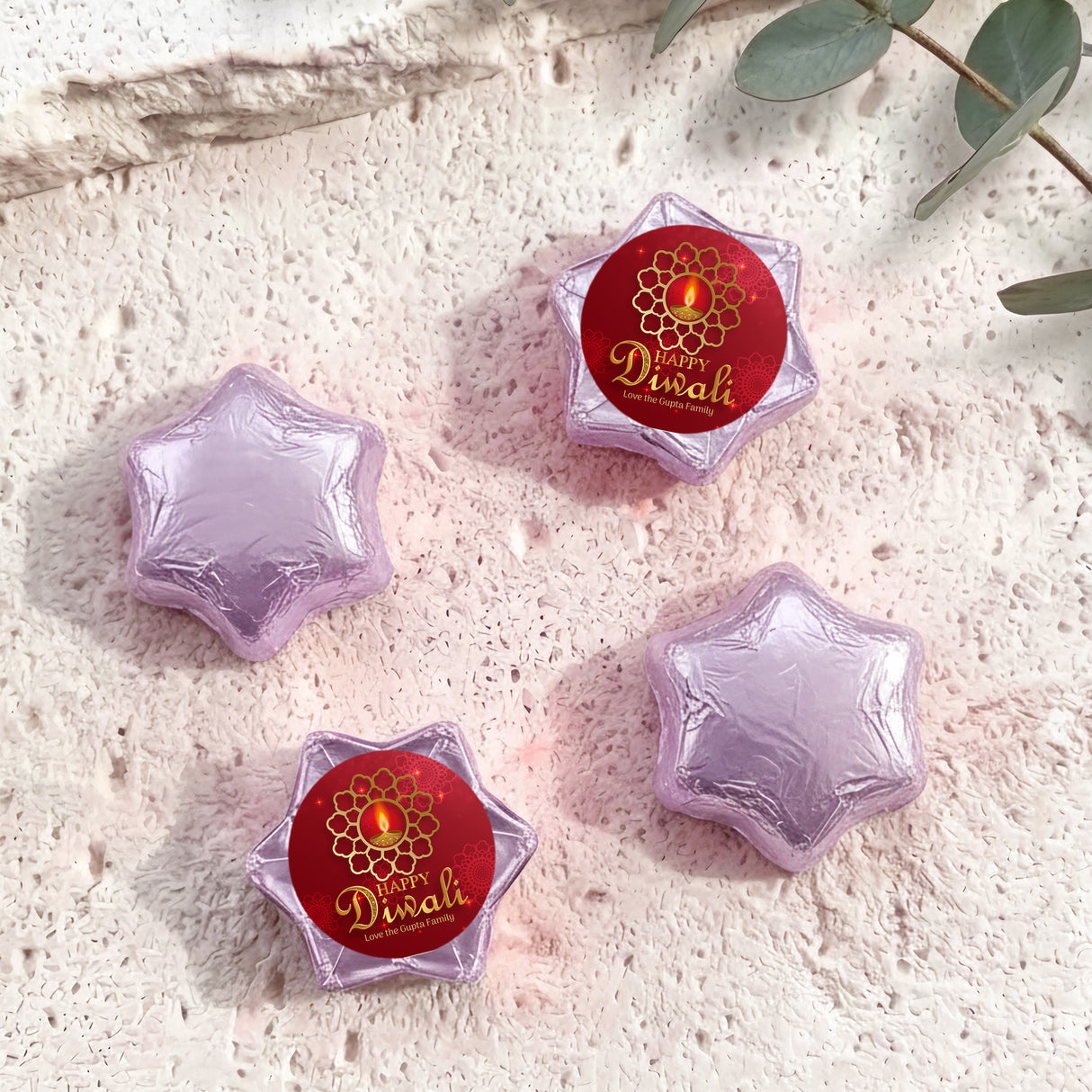 Diwali Red Candle Personalised Foil Covered Chocolate Stars