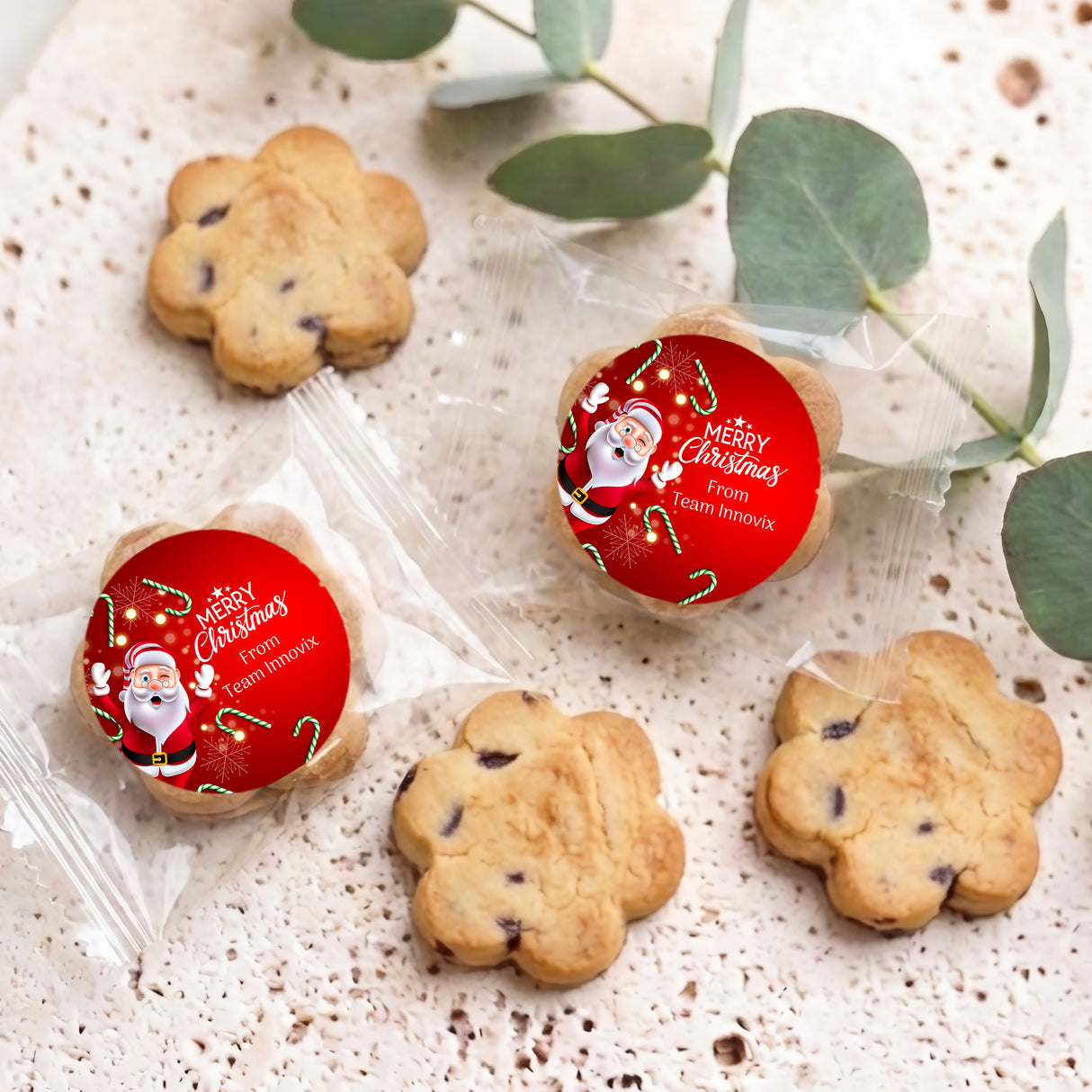 Waving Santa Personalised Bite Size Choc Chip Cookies