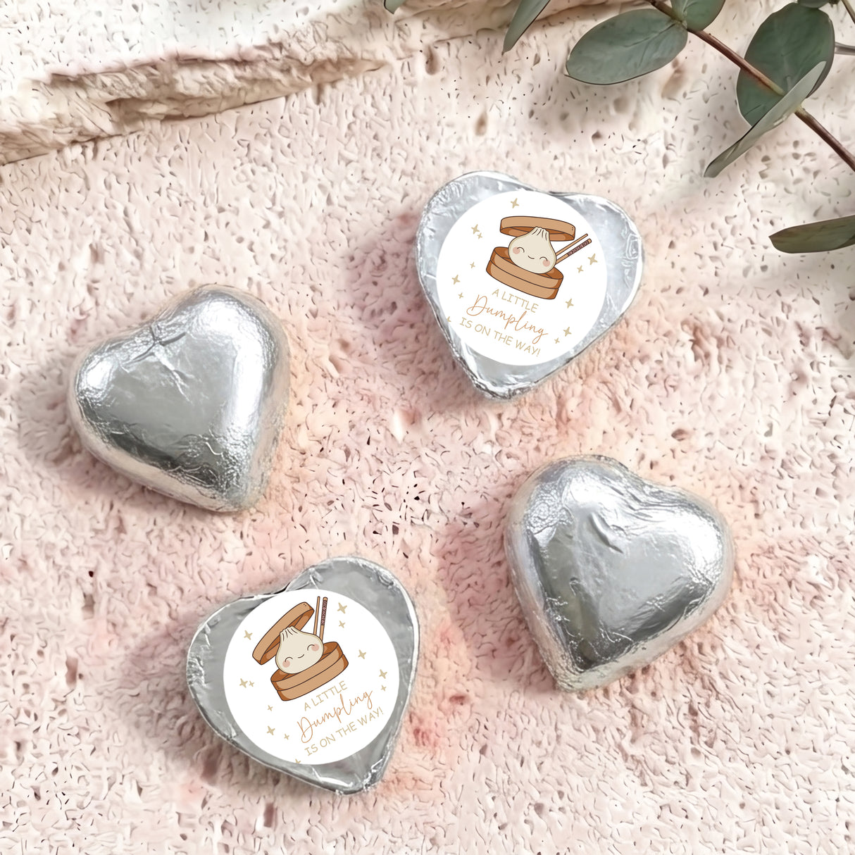 Little Dumpling Gender Neutral Baby Shower Personalised Foil Covered Chocolate Hearts