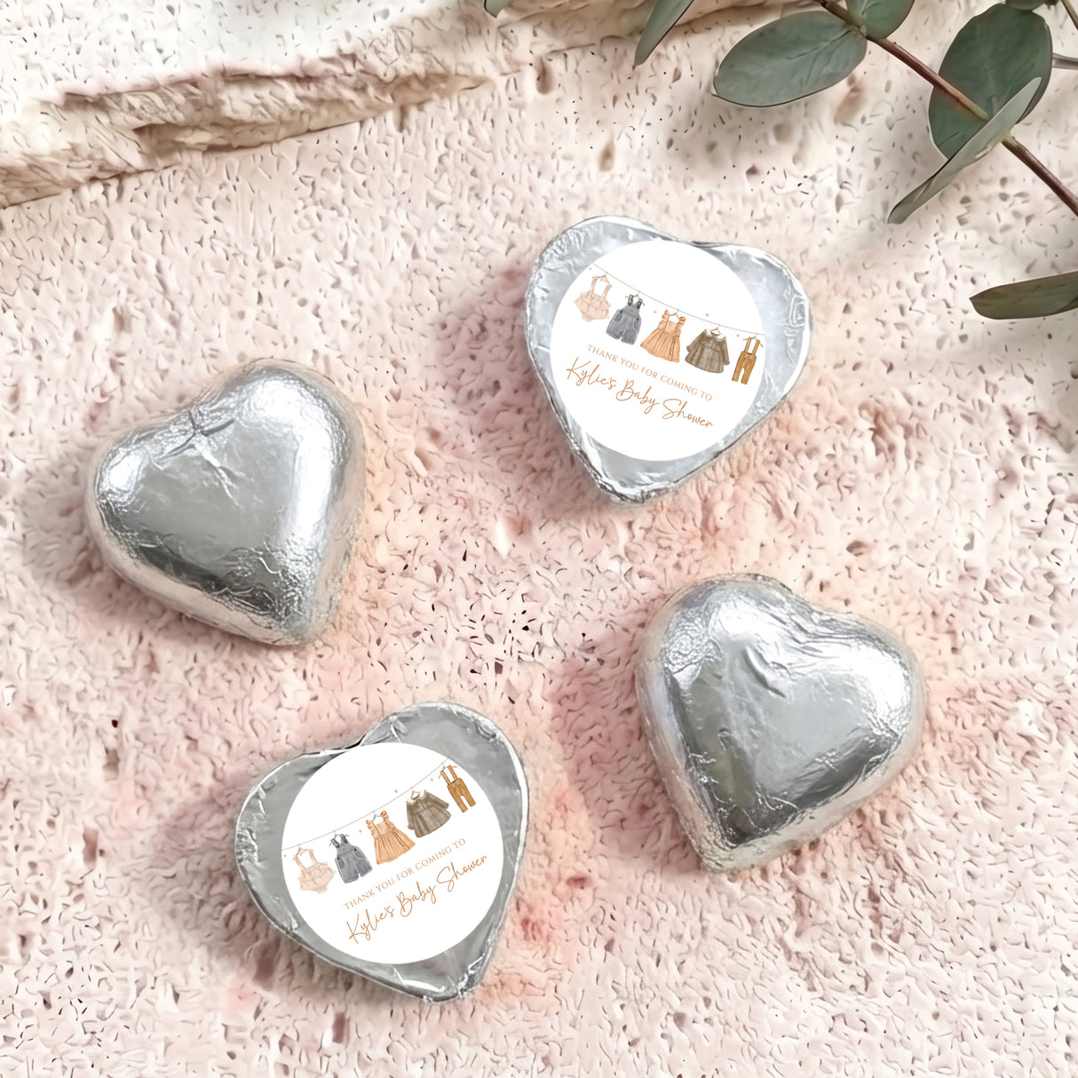 Vintage Baby Clothes Baby Shower Personalised Foil Covered Chocolate Hearts