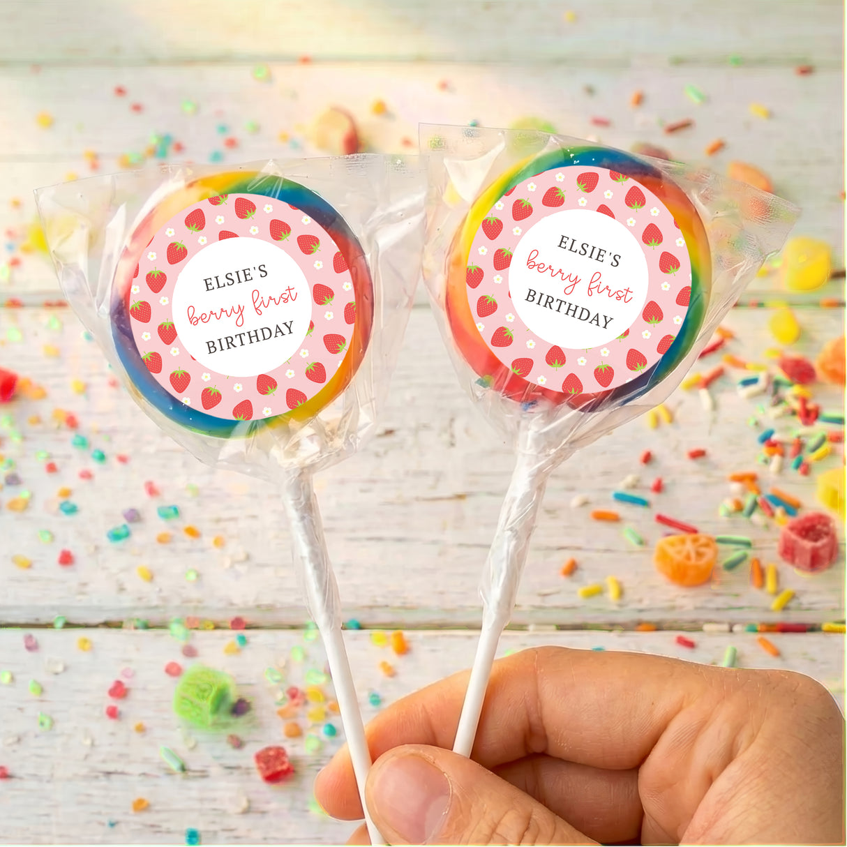 Berry First Birthday Personalised Lollipops