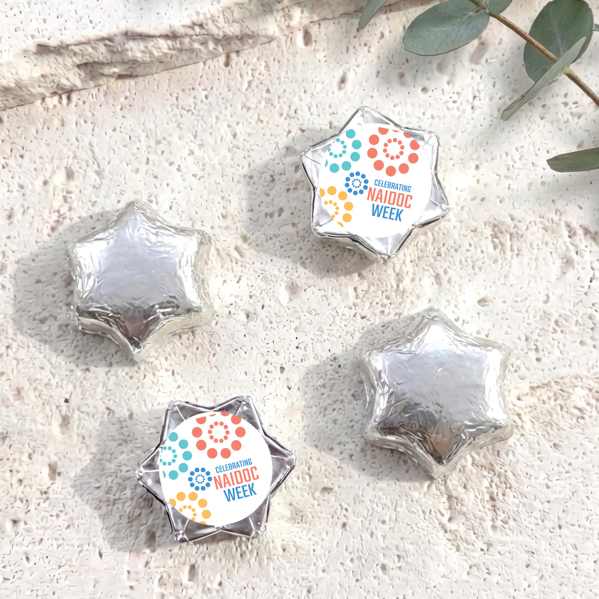 Naidoc Pastel Dots Personalised Foil Covered Chocolate Stars