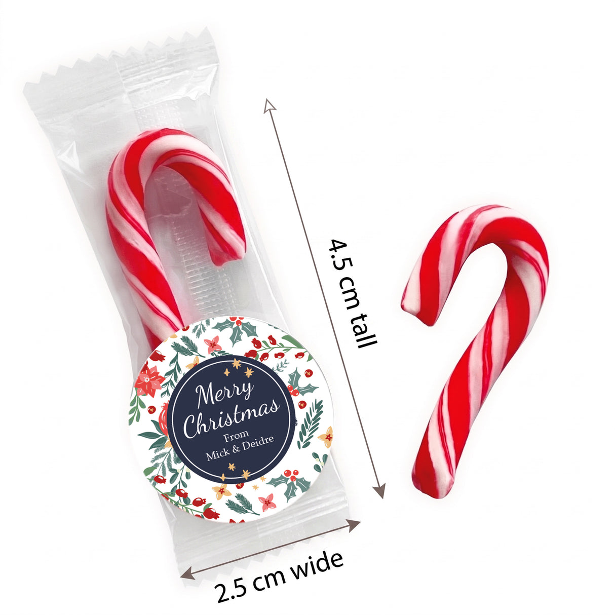 Christmas Florals Personalised Mini Candy Canes