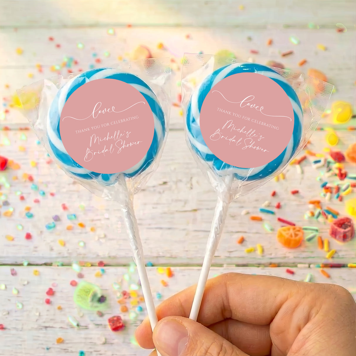 Dusty Pink Bridal Shower Love Personalised Lollipops
