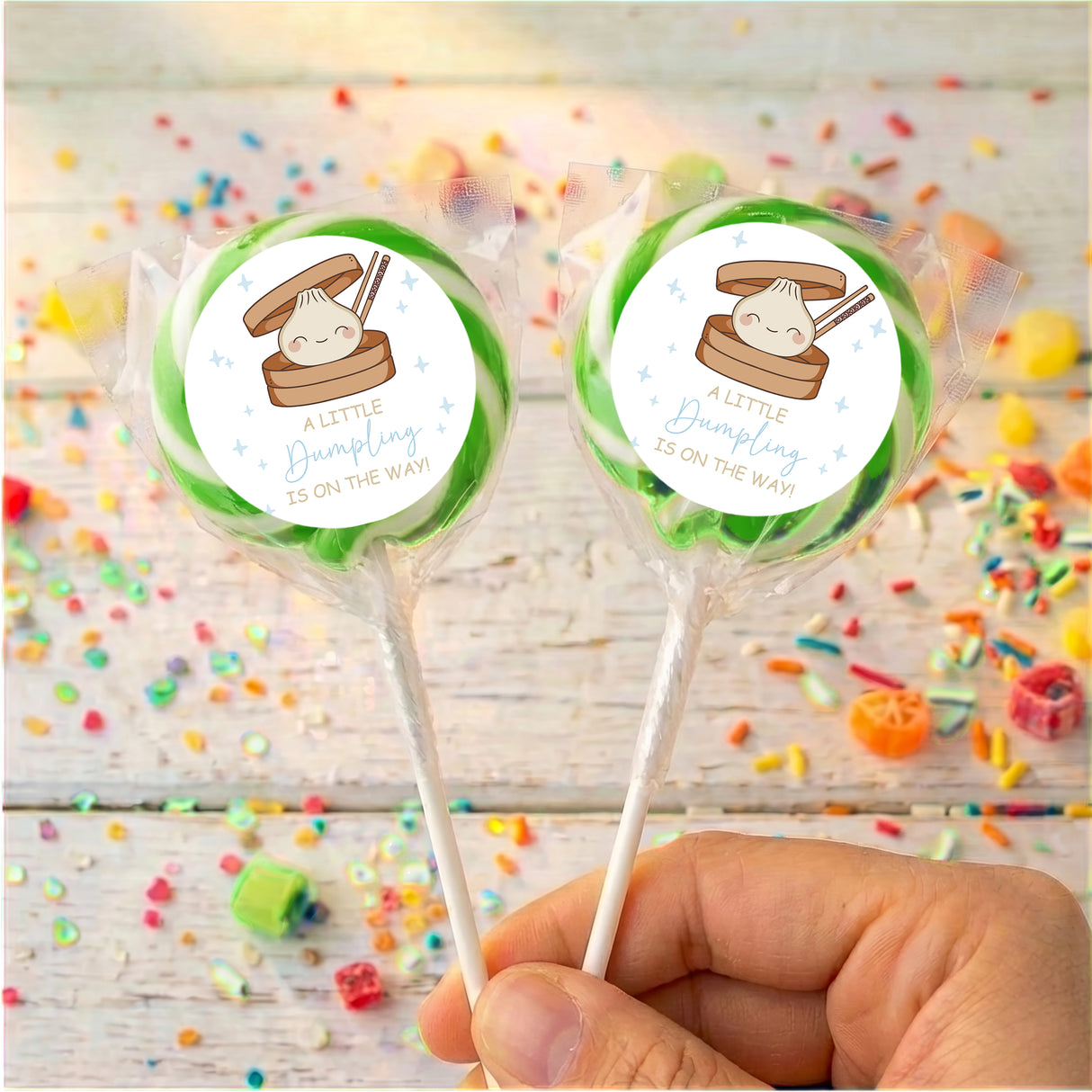Little Dumpling Blue Personalised Lollipops