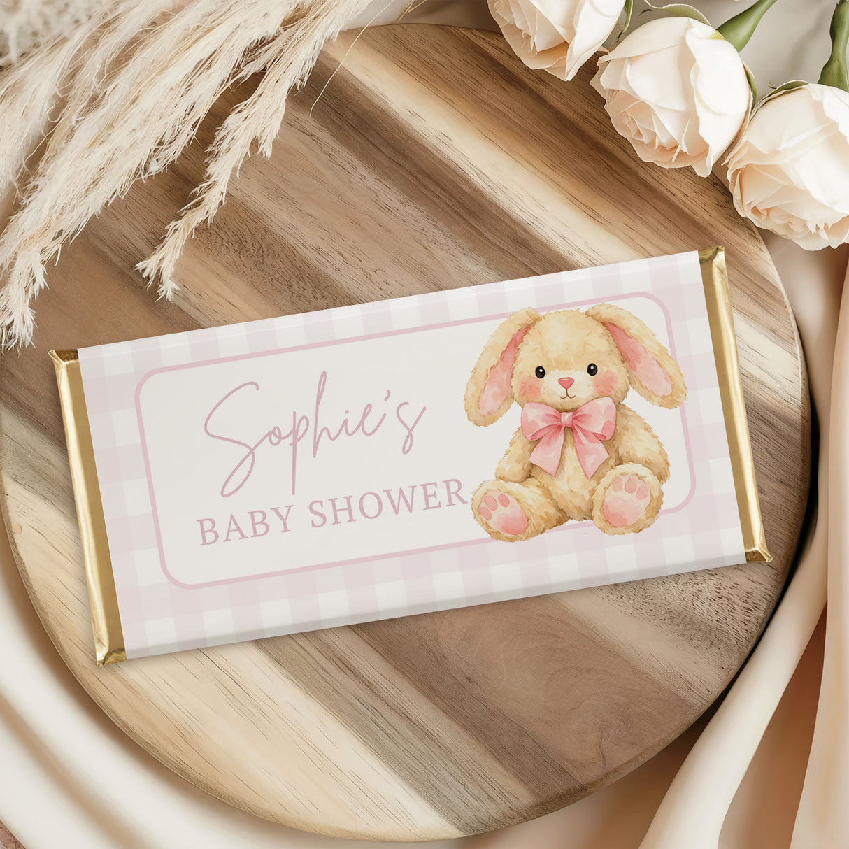 Pink Cute Bunny Baby Shower Chocolate Bar