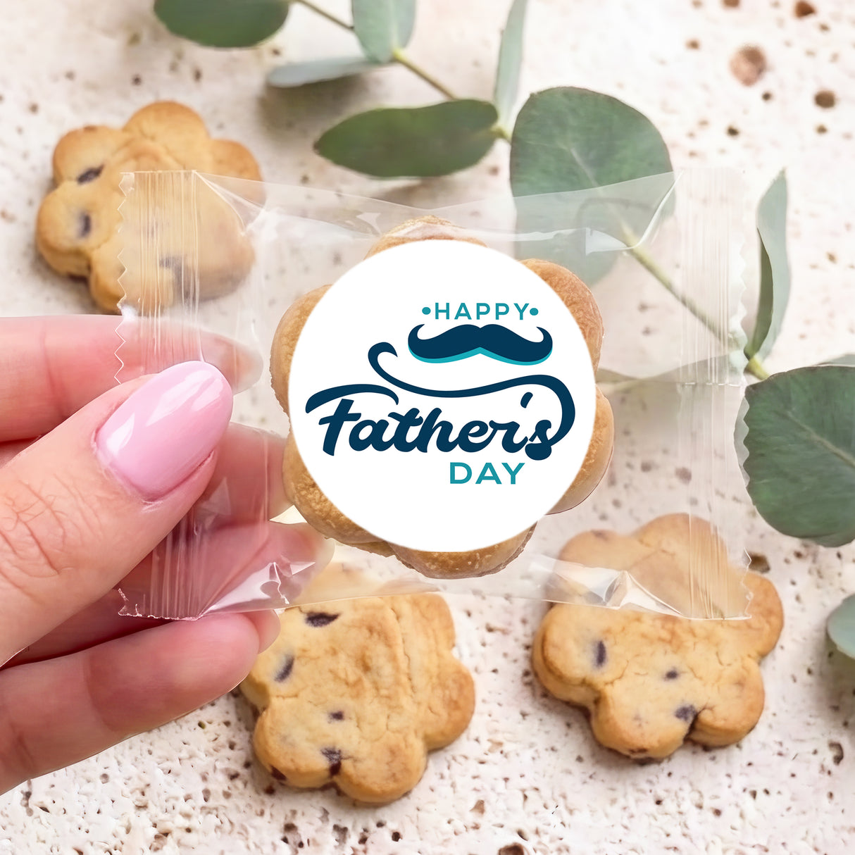 Moustache Fathers Day Personalised Bite Size Choc Chip Cookies