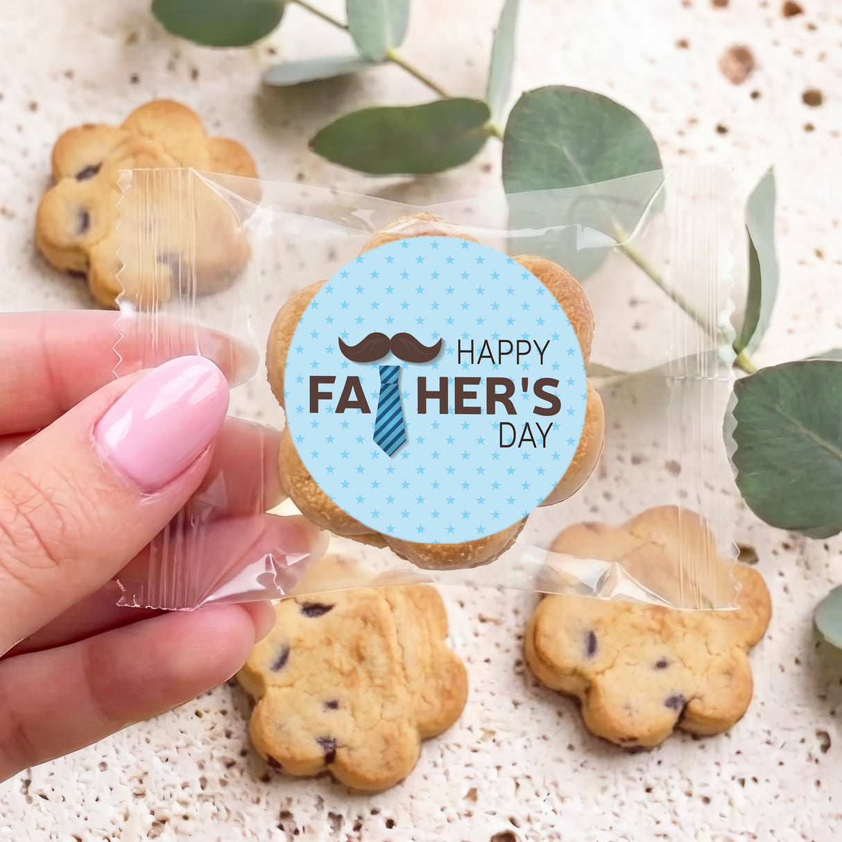 Tie Moustache Fathers Day Personalised Bite Size Choc Chip Cookies