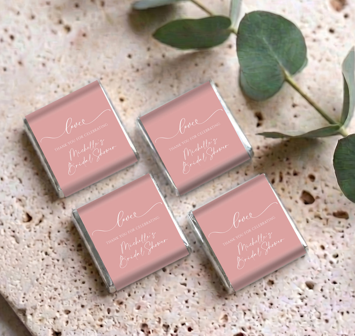 Dusty Pink Bridal Shower Love Personalised Mini Chocolates