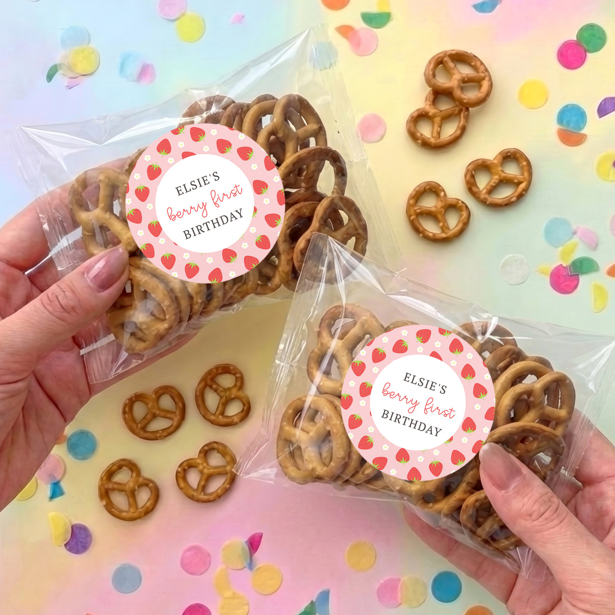 Berry First Birthday Personalised Pretzel Bag