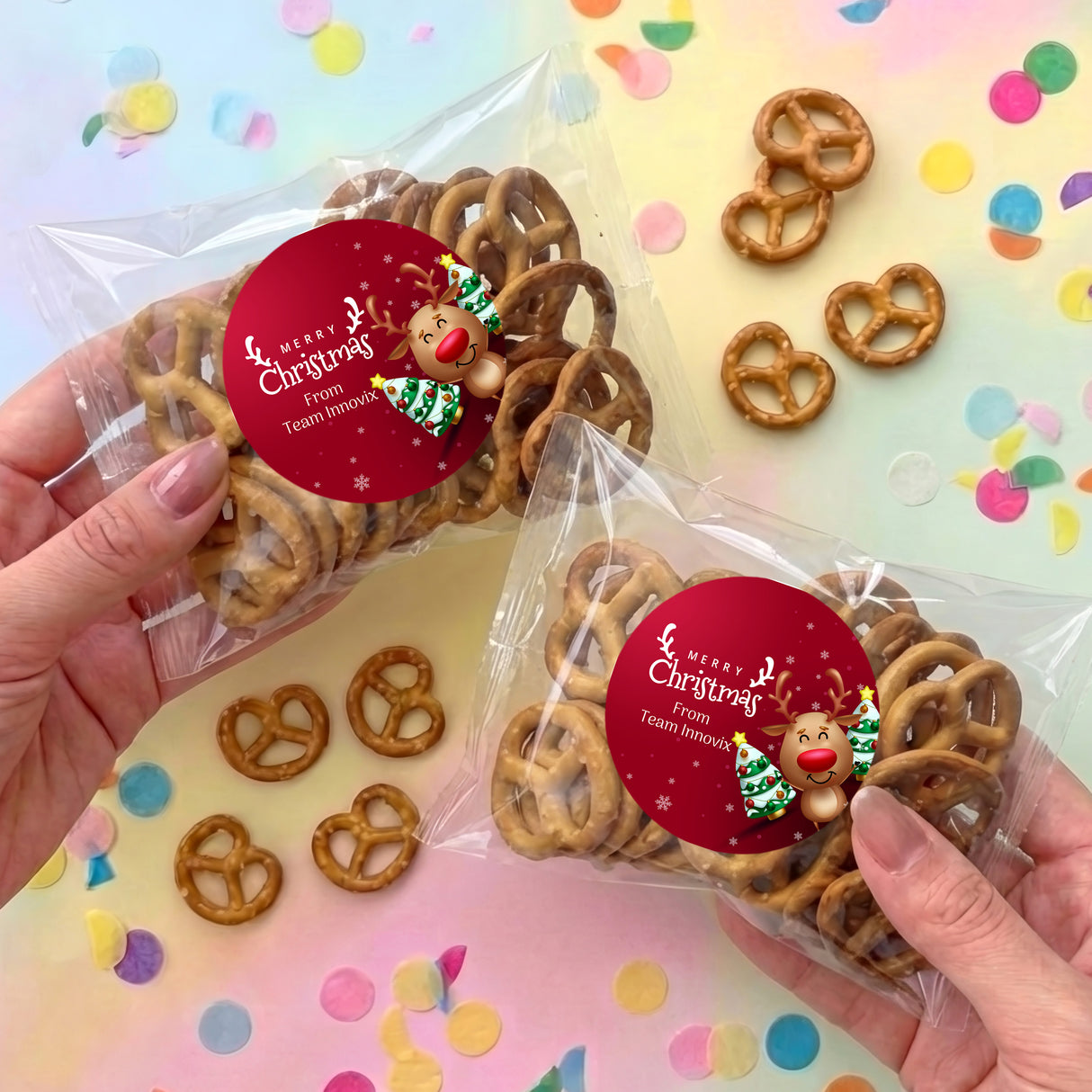 Happy Reindeer Personalised Pretzel Bag