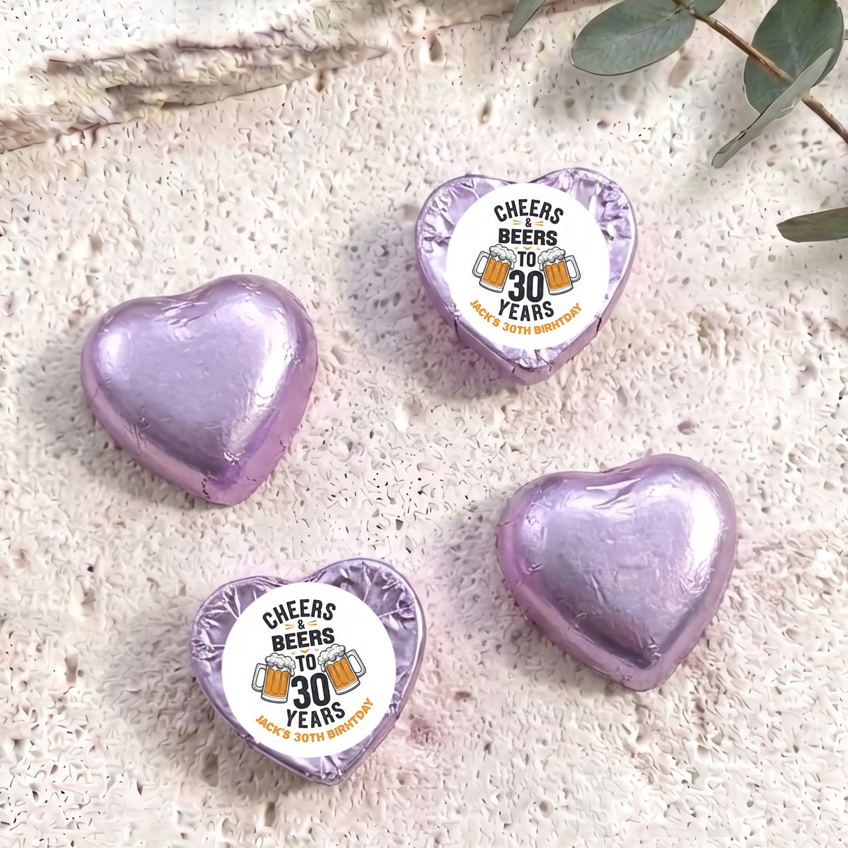 Cheers Beers 30th Birthday Personalised Foil Covered Chocolate Hearts