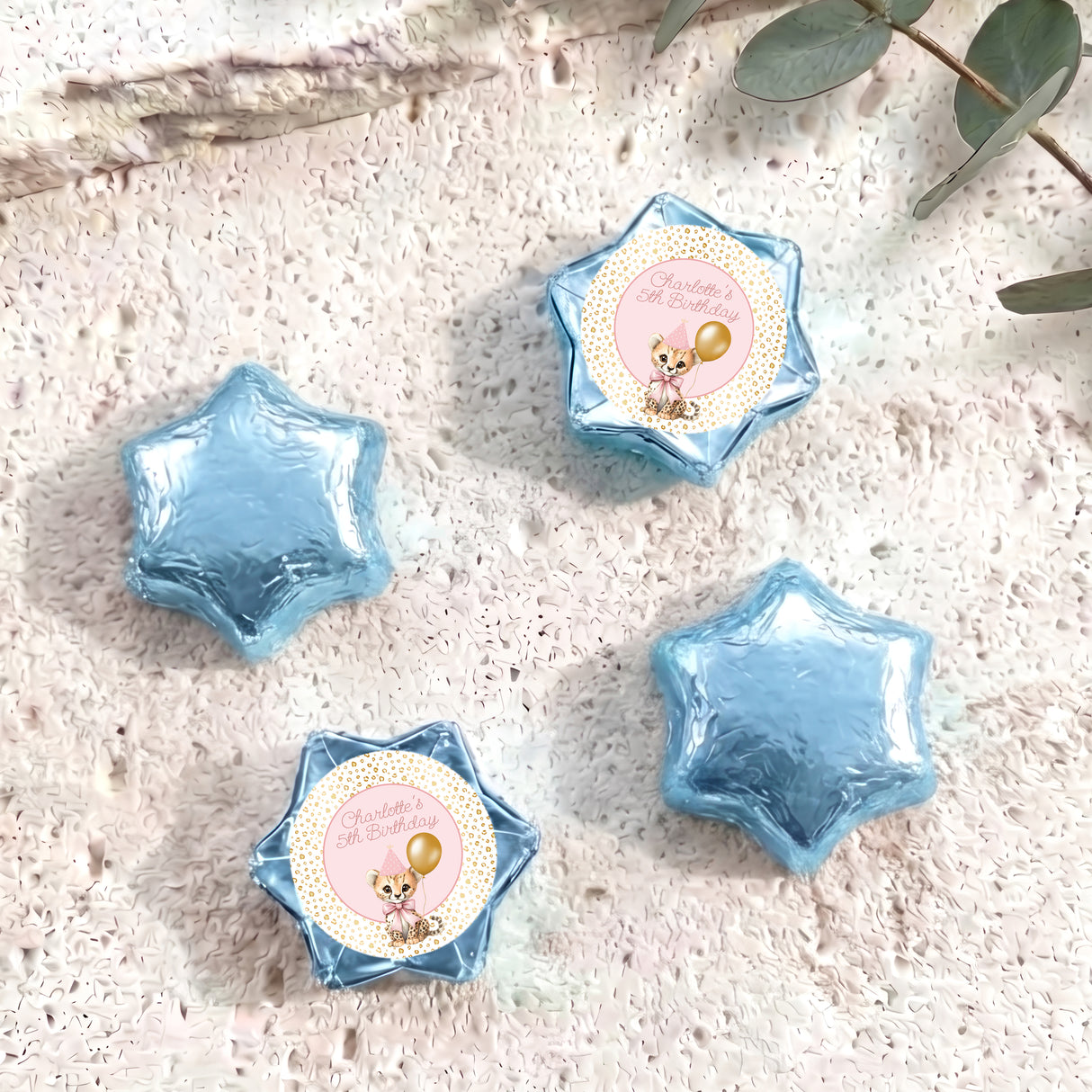 Pink Cheetah Girls Birthday Personalised Foil Covered Chocolate Stars