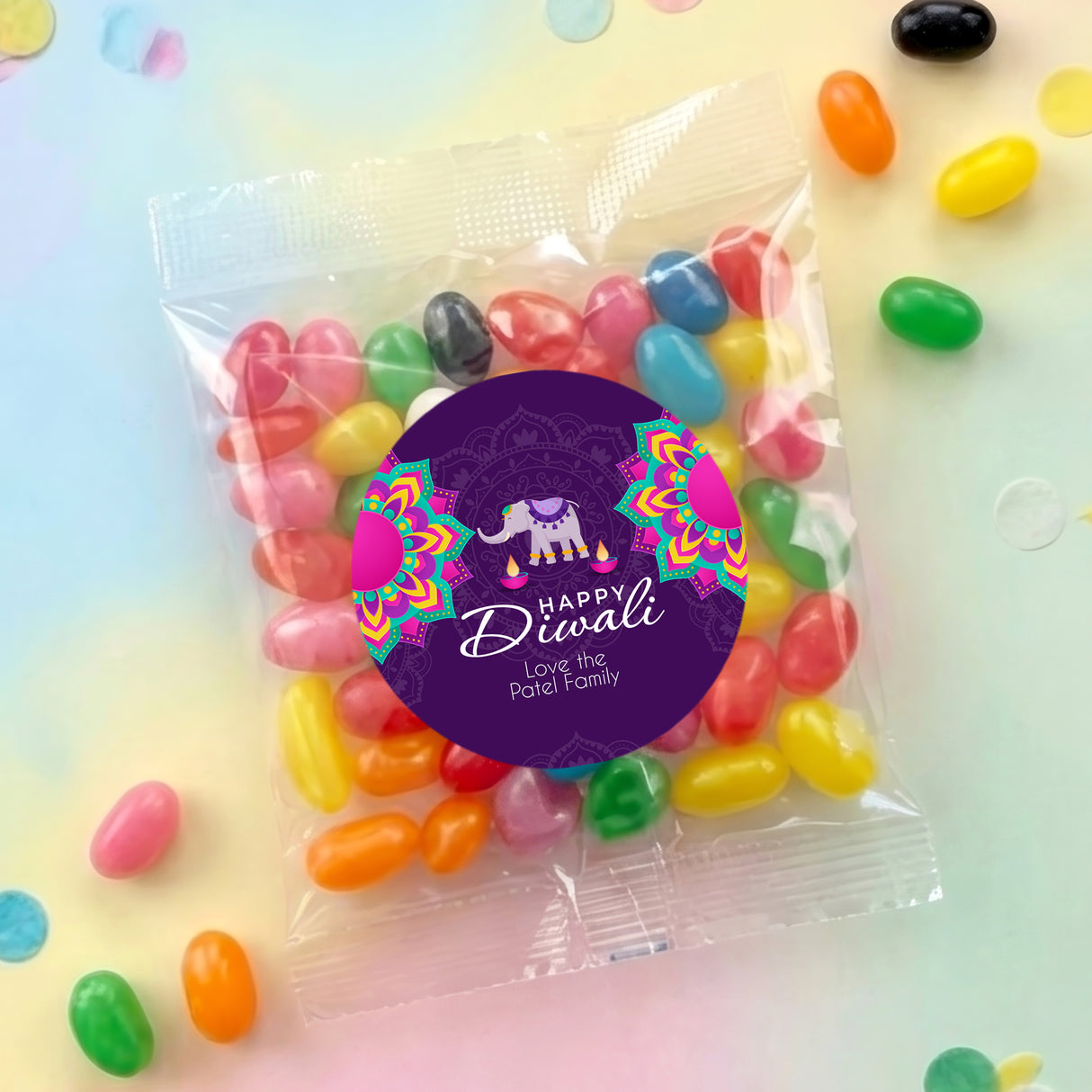 Diwali Purple Elephant Personalised Jelly Bean Bags