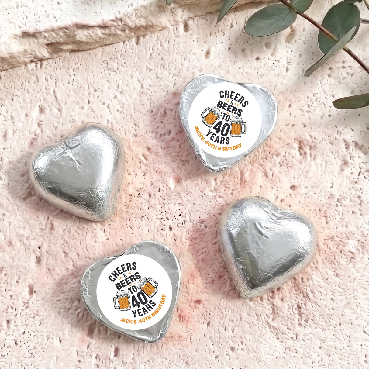 Cheers Beers 40th Birthday Personalised Foil Covered Chocolate Hearts