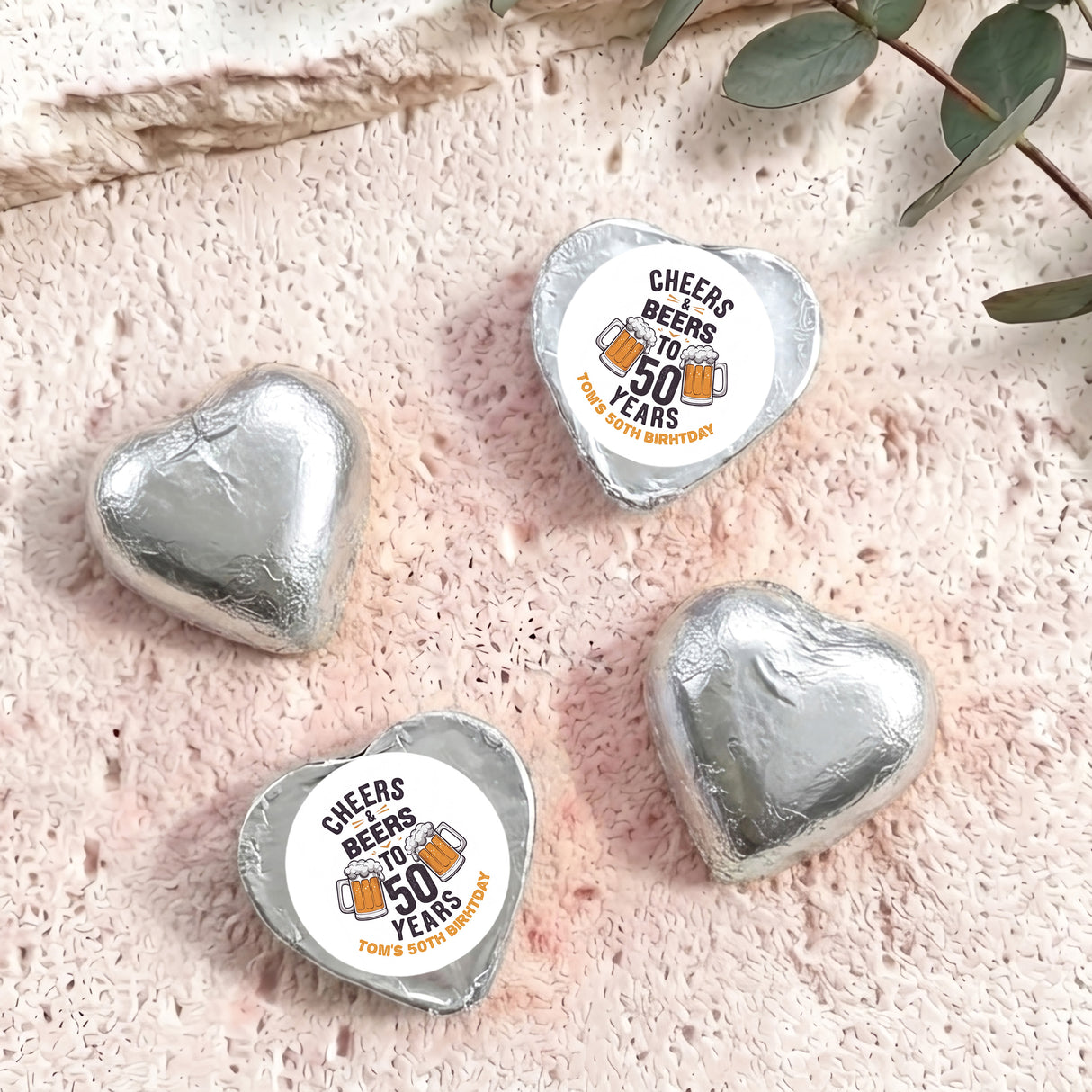 Cheers Beers 50th Birthday Personalised Foil Covered Chocolate Hearts