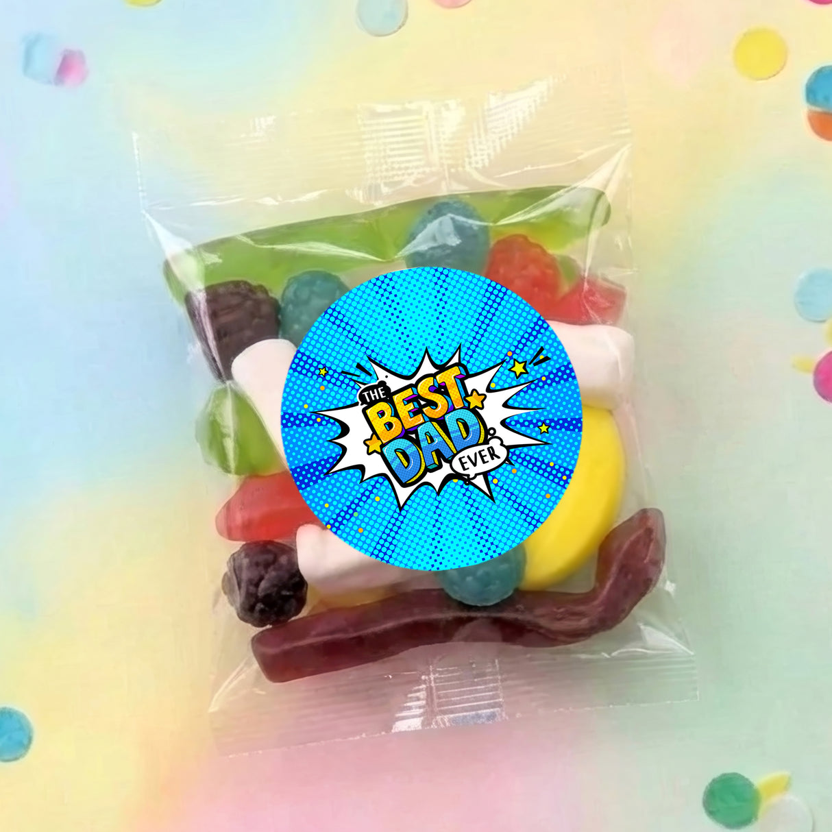 Best Dad Ever Fathers Day Blue Comic Personalised Party Mix Lolly Bag