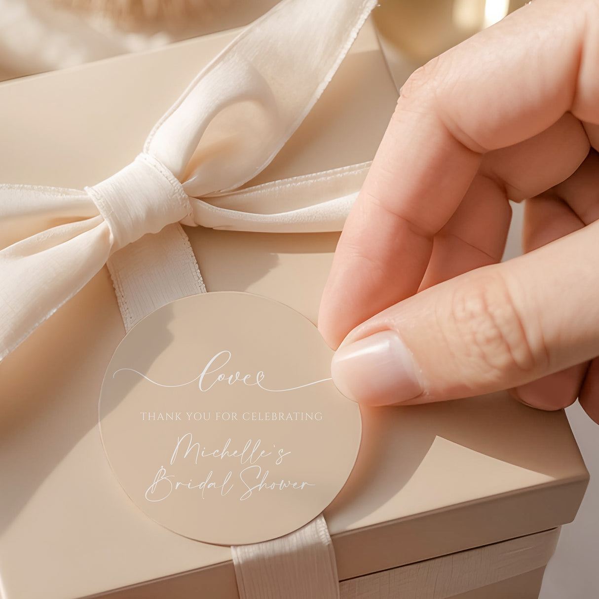 Beige Bridal Shower Love Round Printed Labels