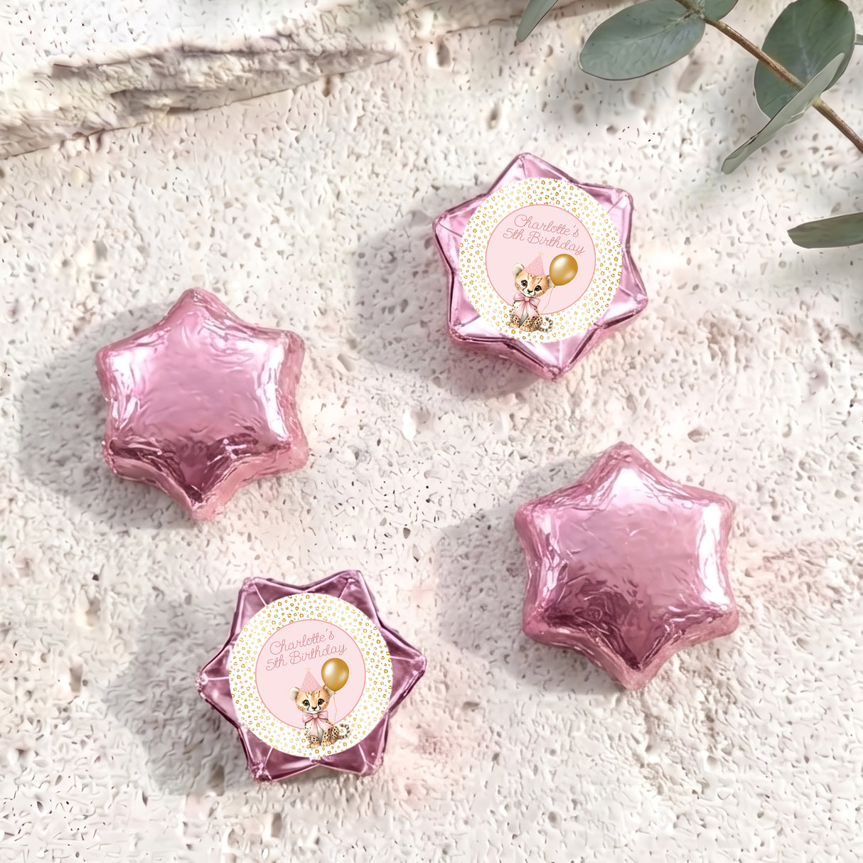 Pink Cheetah Girls Birthday Personalised Foil Covered Chocolate Stars