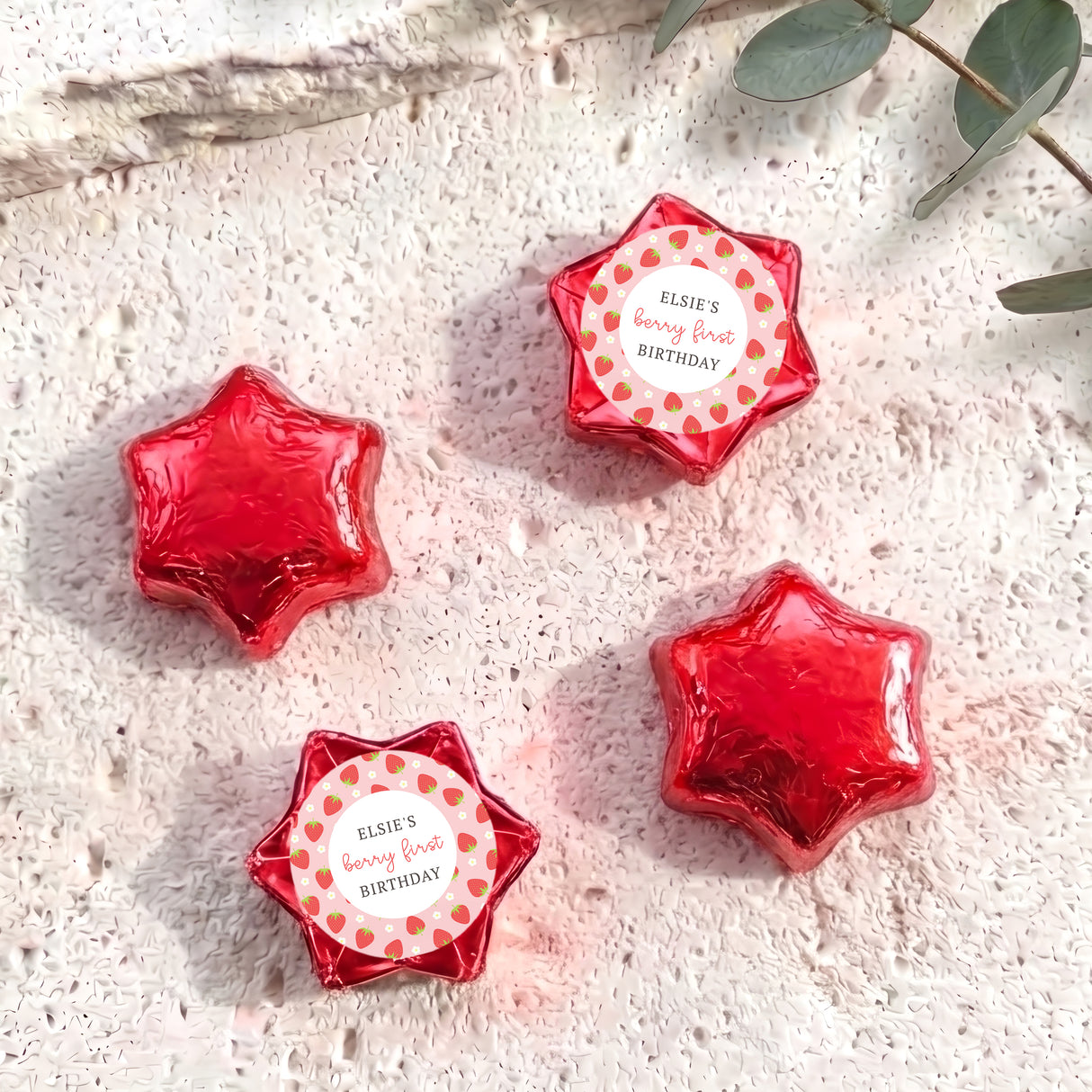 Berry First Birthday Personalised Foil Covered Chocolate Stars