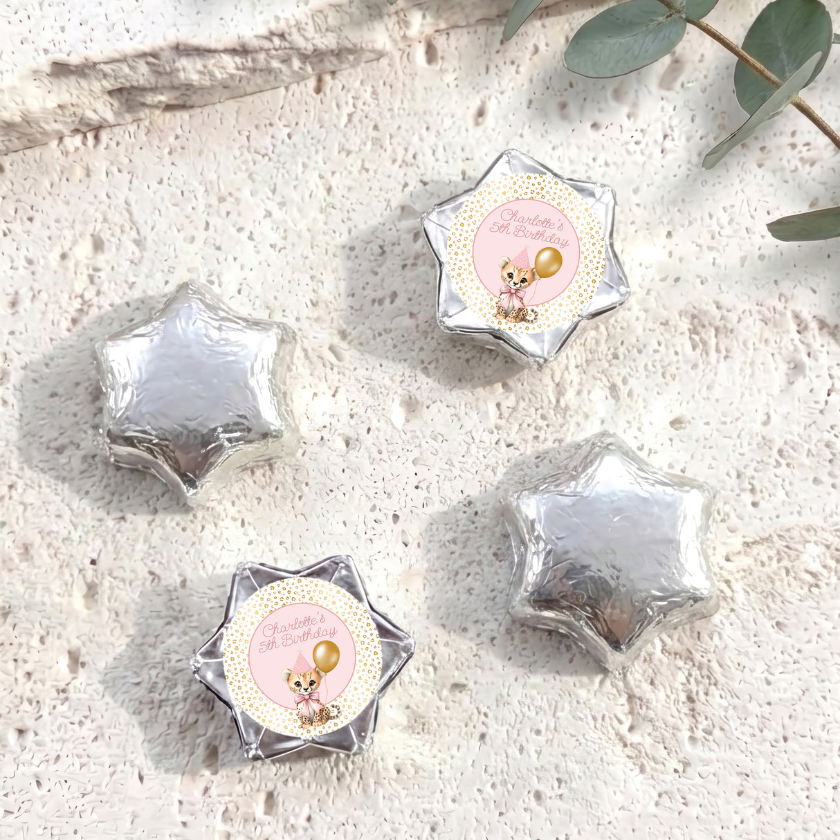 Pink Cheetah Girls Birthday Personalised Foil Covered Chocolate Stars