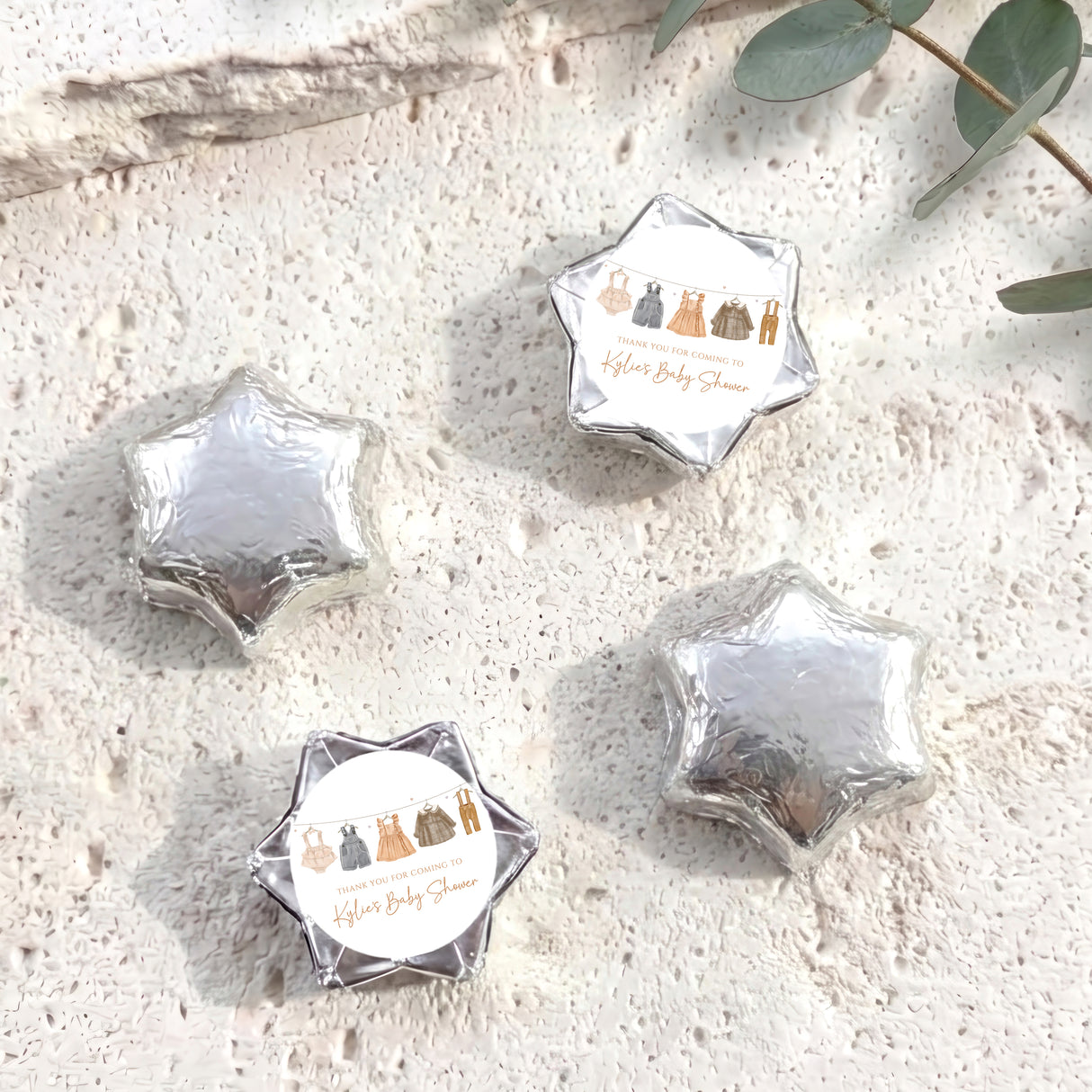 Vintage Baby Clothes Baby Shower Personalised Foil Covered Chocolate Stars