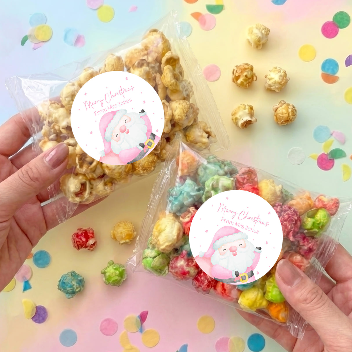 Pink Santa Personalised Popcorn Bag