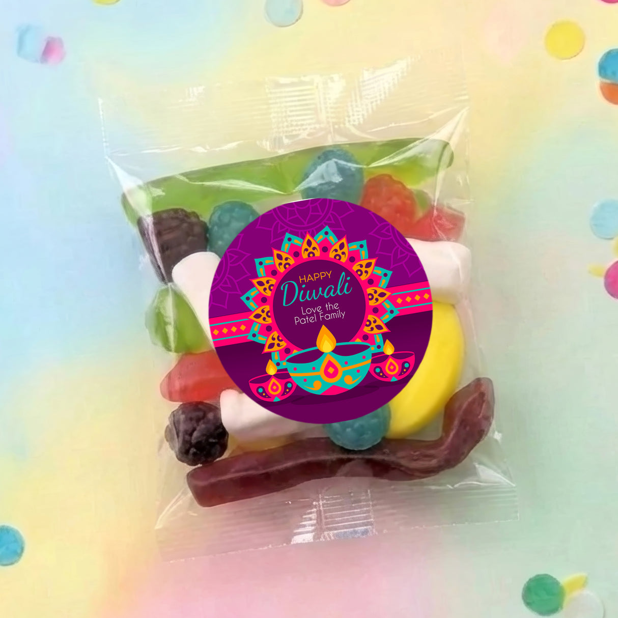 Vibrant Purple Diwali Personalised Party Mix Lolly Bag