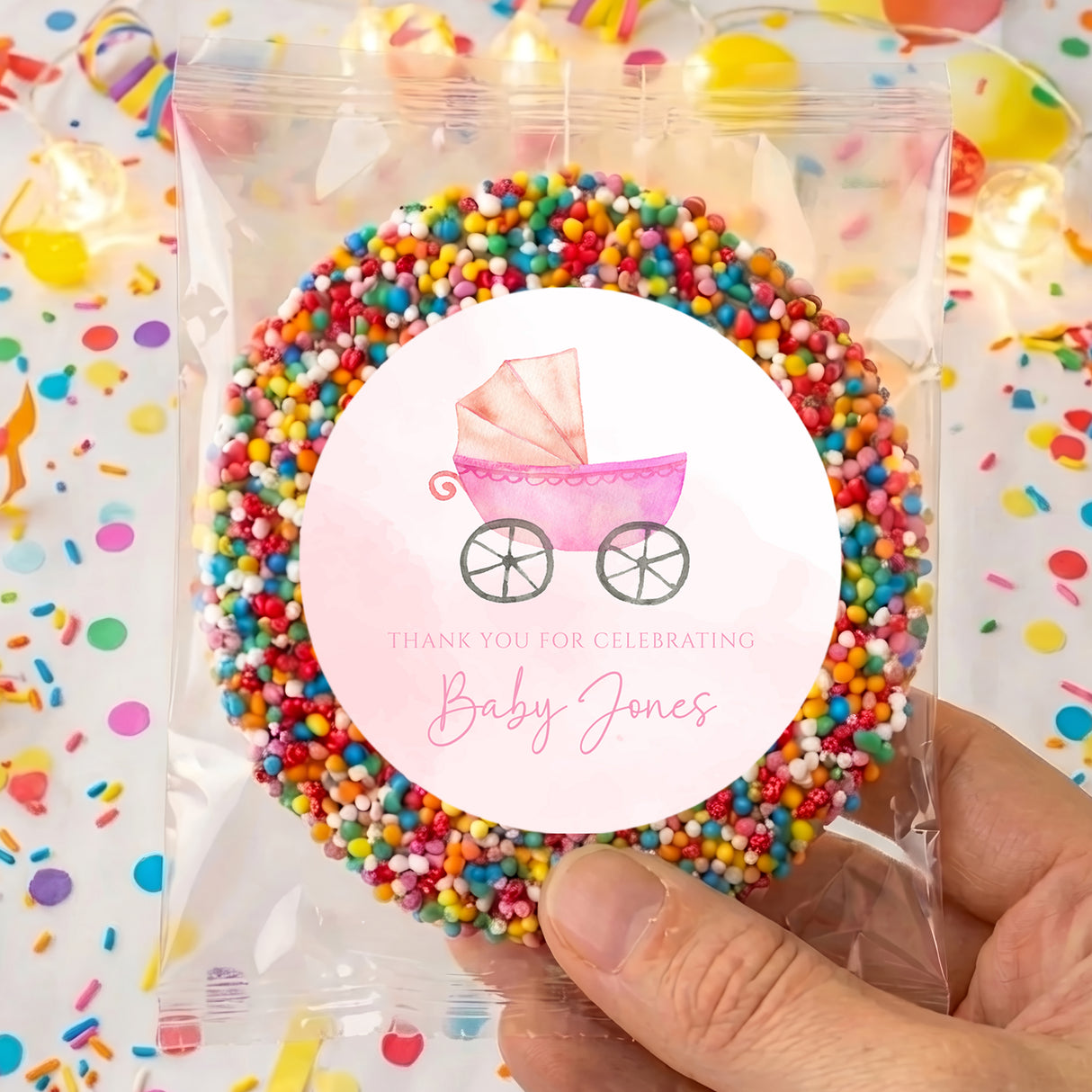 Pink Baby Carriage Baby Shower Personalised Giant Freckles